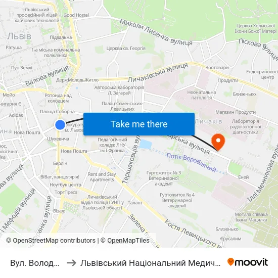 Вул. Володимира Шухевича to Львівський Національний Медичний Університет Імені Данила Галицького map