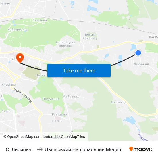 С. Лисиничі (Вул. Івасюка) to Львівський Національний Медичний Університет Імені Данила Галицького map