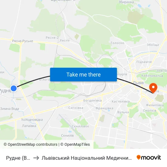Рудне (Вул. Мазепи) to Львівський Національний Медичний Університет Імені Данила Галицького map