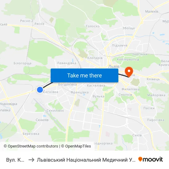 Вул. Каховська to Львівський Національний Медичний Університет Імені Данила Галицького map