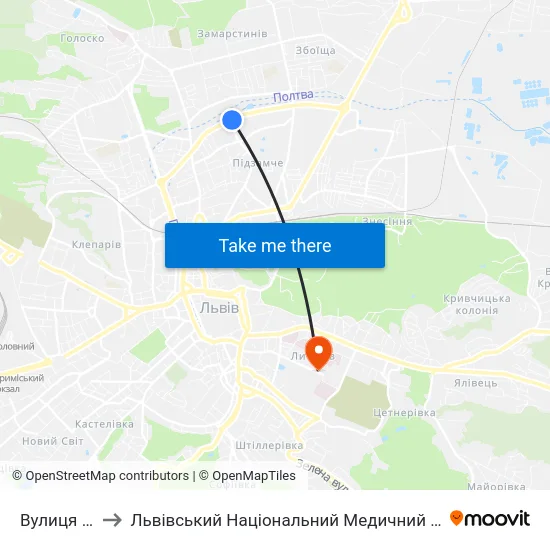 Вулиця Бетховена to Львівський Національний Медичний Університет Імені Данила Галицького map