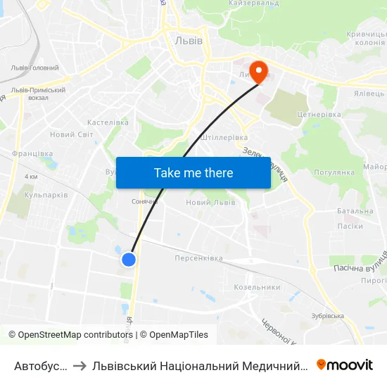 Автобусний Завод to Львівський Національний Медичний Університет Імені Данила Галицького map
