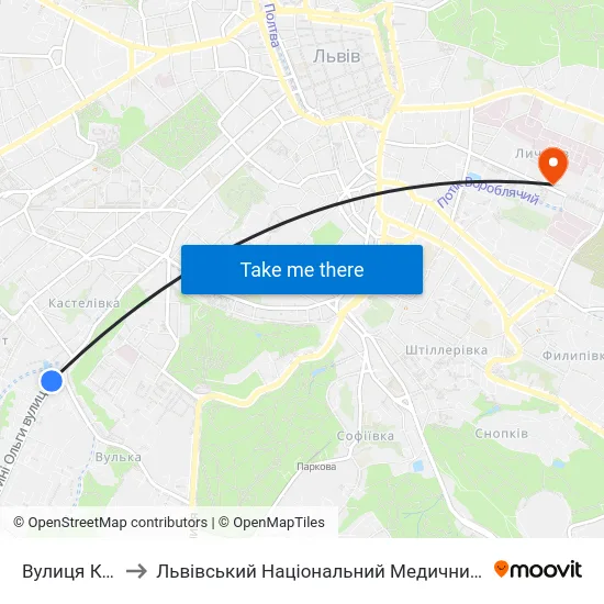 Вулиця Княгині Ольги to Львівський Національний Медичний Університет Імені Данила Галицького map