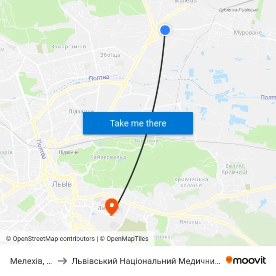 Мелехів, Вулиця Нова to Львівський Національний Медичний Університет Імені Данила Галицького map