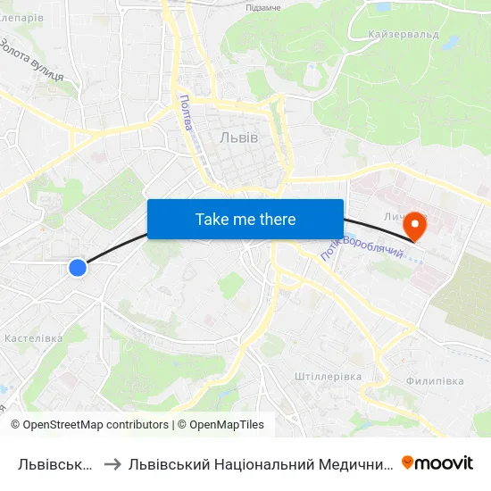 Львівська Політехніка to Львівський Національний Медичний Університет Імені Данила Галицького map