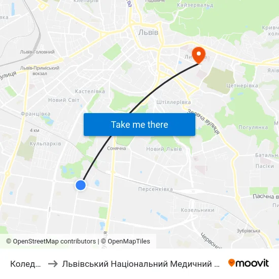 Коледж Зв’Язку to Львівський Національний Медичний Університет Імені Данила Галицького map