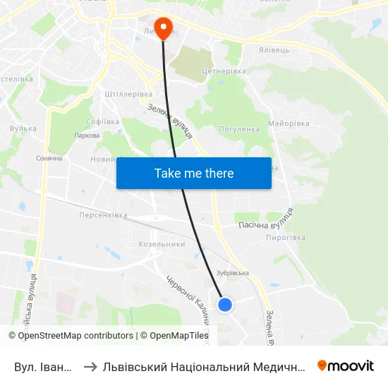 Вул. Івана Кавалерідзе to Львівський Національний Медичний Університет Імені Данила Галицького map