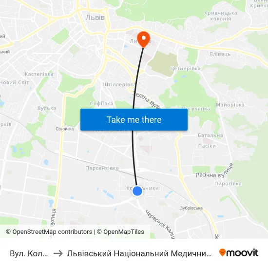 Вул. Колодзінського to Львівський Національний Медичний Університет Імені Данила Галицького map