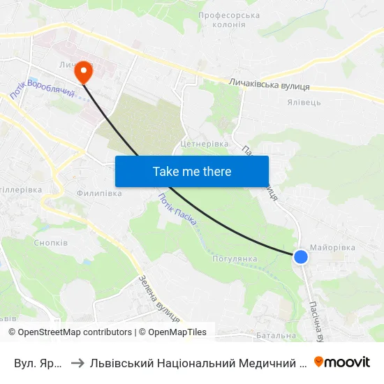 Вул. Ярошинської to Львівський Національний Медичний Університет Імені Данила Галицького map