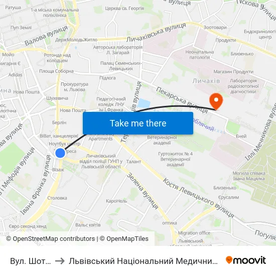 Вул. Шота Руставелі to Львівський Національний Медичний Університет Імені Данила Галицького map