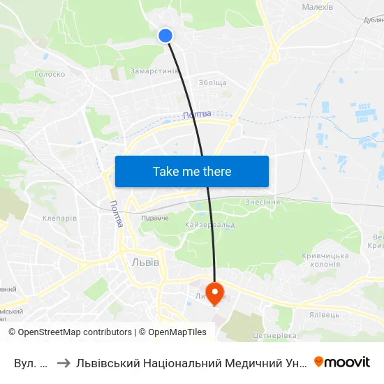 Вул. Щурата to Львівський Національний Медичний Університет Імені Данила Галицького map