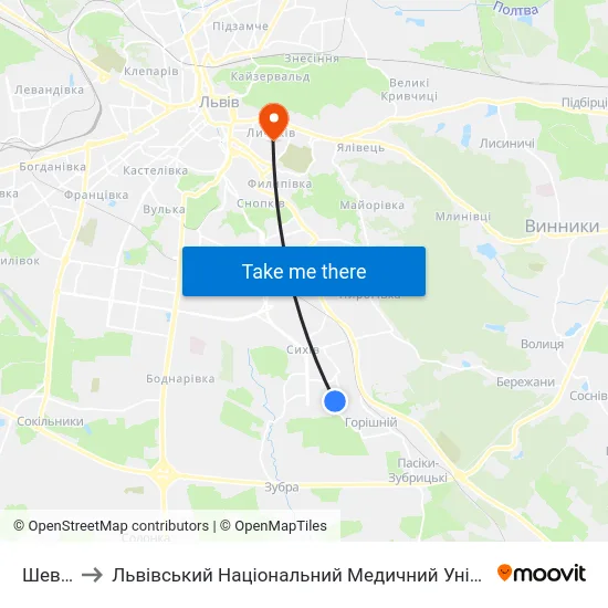 Шевченка to Львівський Національний Медичний Університет Імені Данила Галицького map