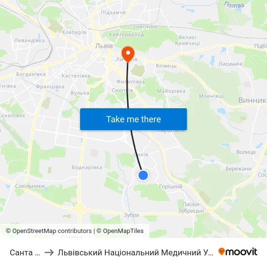 Санта Барбара to Львівський Національний Медичний Університет Імені Данила Галицького map