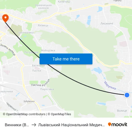 Винники (Вул. Шептицьких) to Львівський Національний Медичний Університет Імені Данила Галицького map
