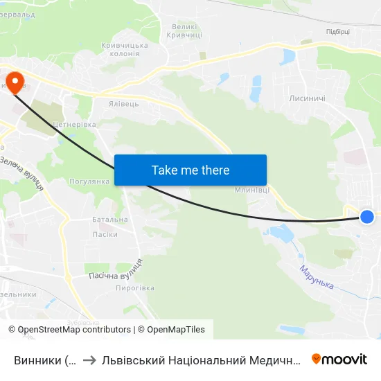 Винники (Вул. Івасюка) to Львівський Національний Медичний Університет Імені Данила Галицького map