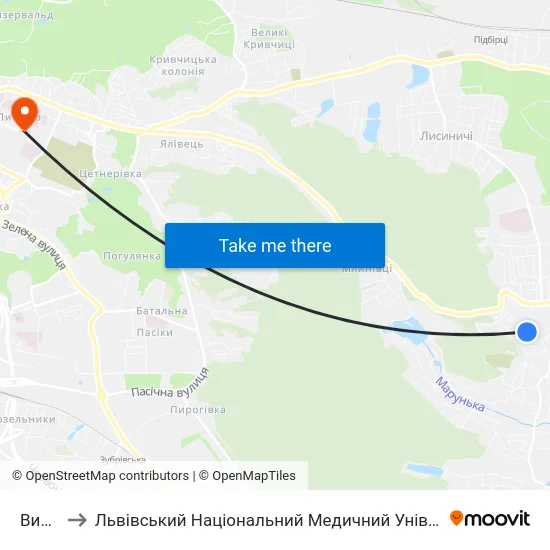 Винники to Львівський Національний Медичний Університет Імені Данила Галицького map