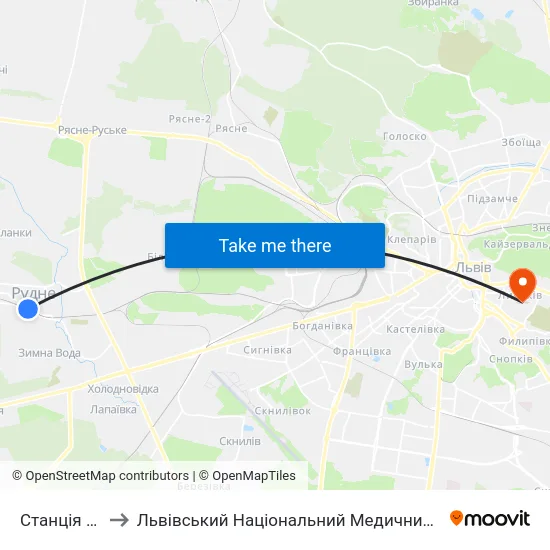 Станція Зимна Вода to Львівський Національний Медичний Університет Імені Данила Галицького map