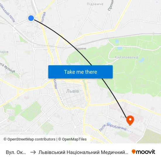 Вул. Окуневського to Львівський Національний Медичний Університет Імені Данила Галицького map