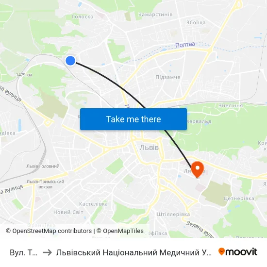 Вул. Тунельна to Львівський Національний Медичний Університет Імені Данила Галицького map