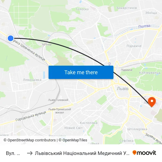 Вул. Шевченка to Львівський Національний Медичний Університет Імені Данила Галицького map