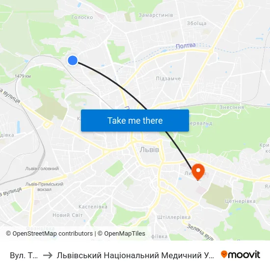 Вул. Тунельна to Львівський Національний Медичний Університет Імені Данила Галицького map
