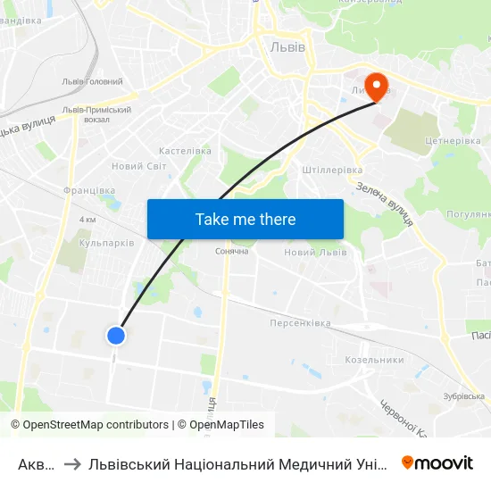 Аквапарк to Львівський Національний Медичний Університет Імені Данила Галицького map