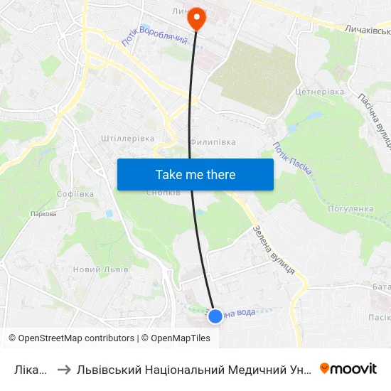 Лікарня №8 to Львівський Національний Медичний Університет Імені Данила Галицького map