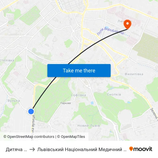 Дитяча Залізниця to Львівський Національний Медичний Університет Імені Данила Галицького map