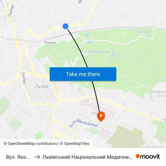 Вул. Якова Остряниці to Львівський Національний Медичний Університет Імені Данила Галицького map