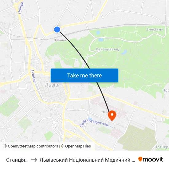 Станція Підзамче to Львівський Національний Медичний Університет Імені Данила Галицького map