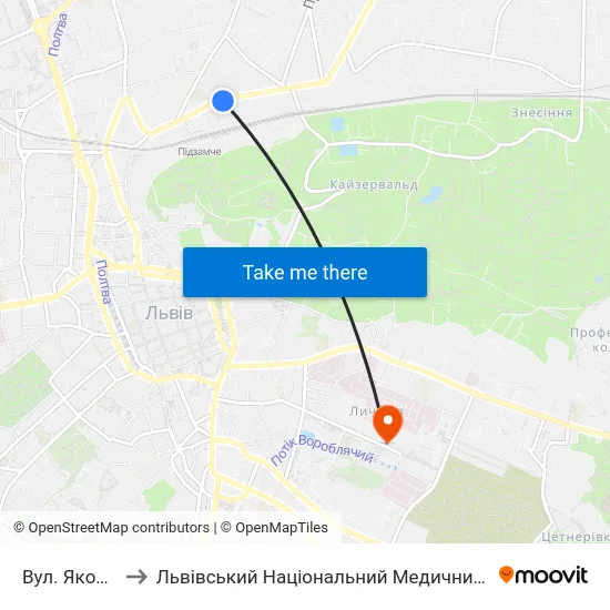 Вул. Якова Остряниці to Львівський Національний Медичний Університет Імені Данила Галицького map