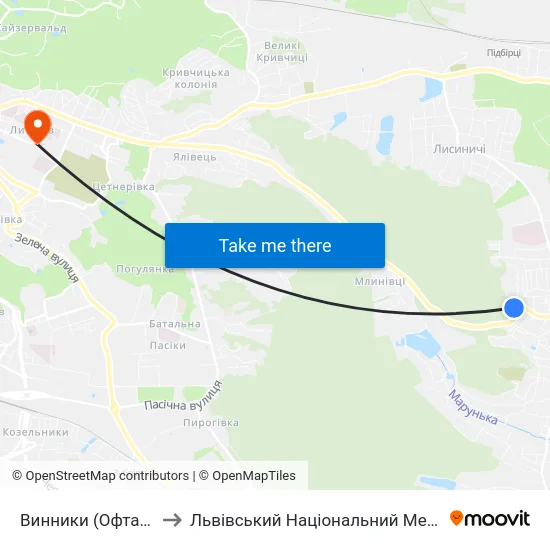 Винники (Офтальмологічна Поліклініка) to Львівський Національний Медичний Університет Імені Данила Галицького map