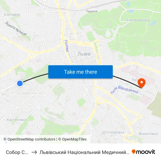 Собор Святого Юра to Львівський Національний Медичний Університет Імені Данила Галицького map