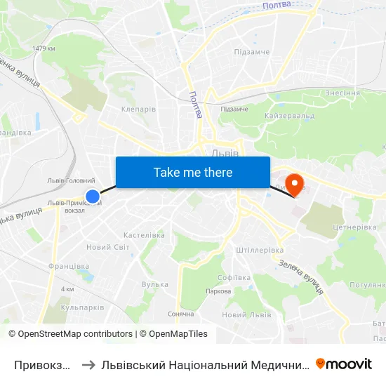 Привокзальний Ринок to Львівський Національний Медичний Університет Імені Данила Галицького map