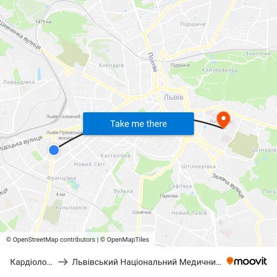 Кардіологічний Центр to Львівський Національний Медичний Університет Імені Данила Галицького map