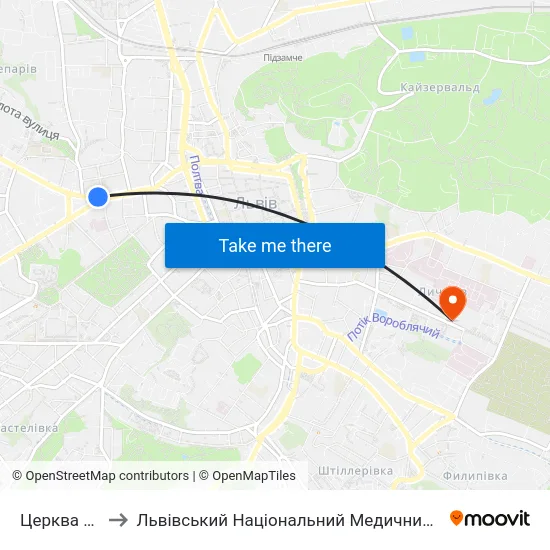 Церква Святої Анни to Львівський Національний Медичний Університет Імені Данила Галицького map