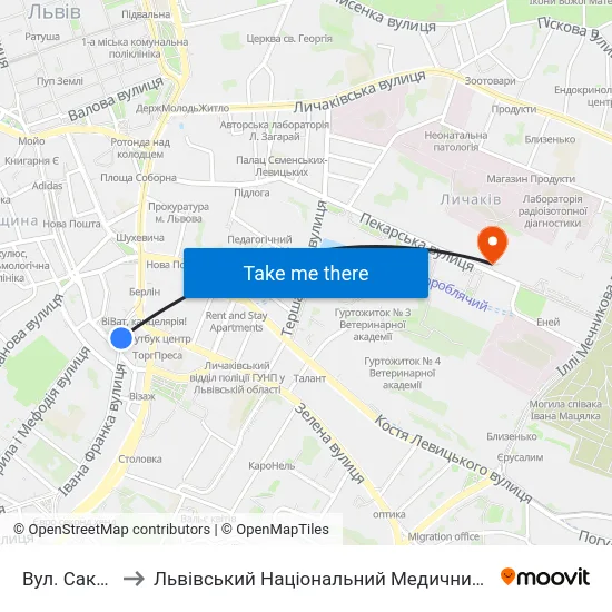 Вул. Саксаганського to Львівський Національний Медичний Університет Імені Данила Галицького map