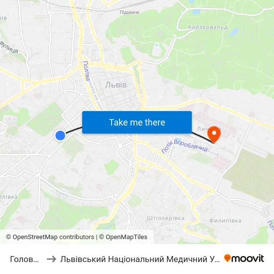 Головна Пошта to Львівський Національний Медичний Університет Імені Данила Галицького map
