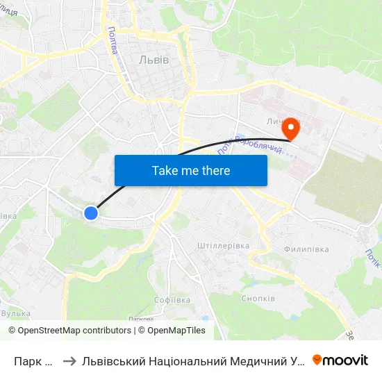 Парк Культури to Львівський Національний Медичний Університет Імені Данила Галицького map
