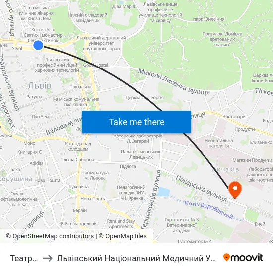 Театр Ляльок to Львівський Національний Медичний Університет Імені Данила Галицького map