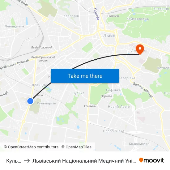 Кульпарків to Львівський Національний Медичний Університет Імені Данила Галицького map