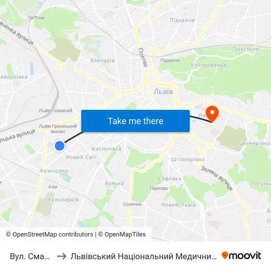 Вул. Смаль-Стоцького to Львівський Національний Медичний Університет Імені Данила Галицького map