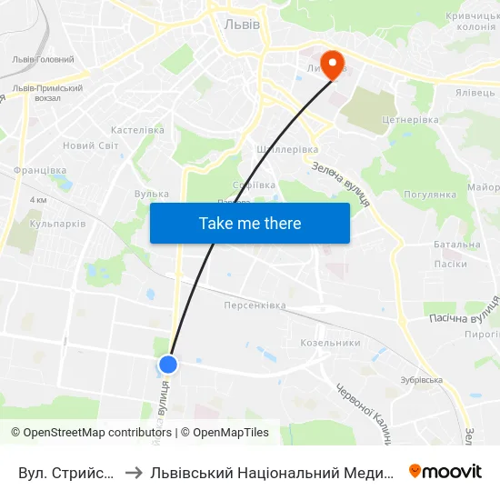 Вул. Стрийська - Вул. Наукова to Львівський Національний Медичний Університет Імені Данила Галицького map