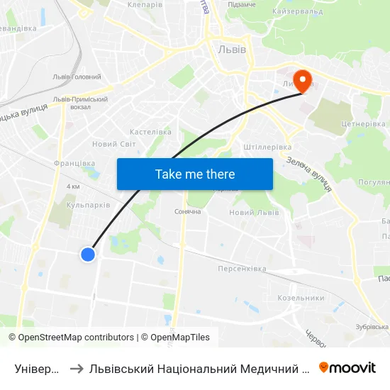 Універмаг Океан to Львівський Національний Медичний Університет Імені Данила Галицького map