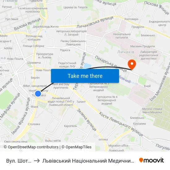 Вул. Шота Руставелі to Львівський Національний Медичний Університет Імені Данила Галицького map