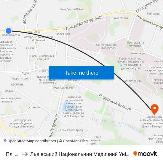 Пл. Митна to Львівський Національний Медичний Університет Імені Данила Галицького map