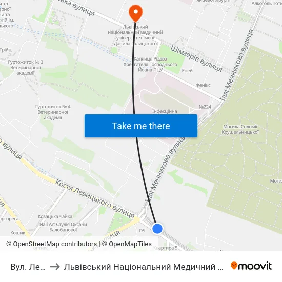 Вул. Левицького to Львівський Національний Медичний Університет Імені Данила Галицького map