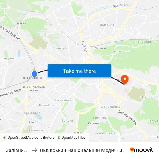Залізничний Вокзал to Львівський Національний Медичний Університет Імені Данила Галицького map