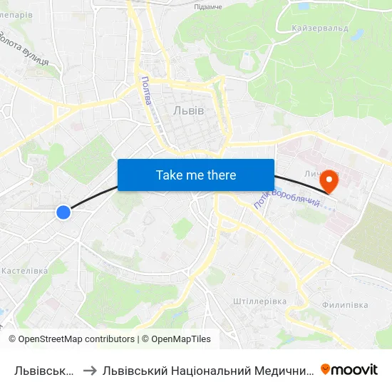 Львівська Політехніка to Львівський Національний Медичний Університет Імені Данила Галицького map