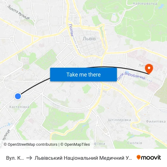 Вул. Київська to Львівський Національний Медичний Університет Імені Данила Галицького map